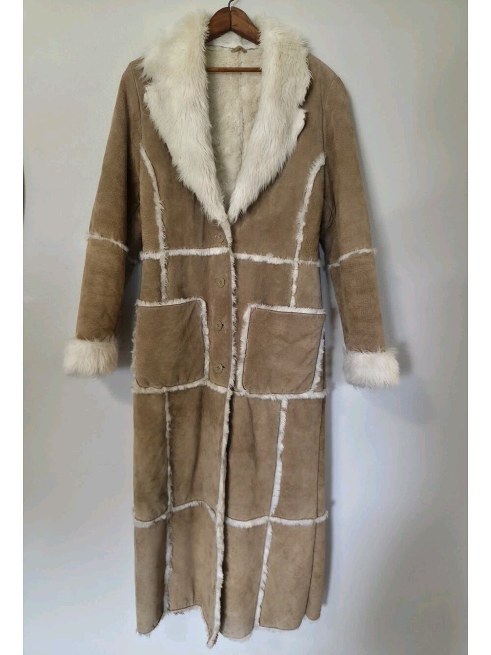 Vintage Wilsons Leathwr Maxima Long Penny Lane Suede Fur Coat Jacket Size S Y2k